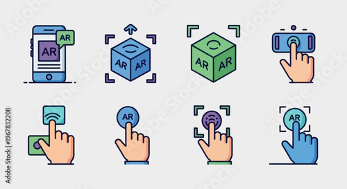 Augmented Reality Icons: Mobile AR, 3D Cube Interaction, Hand Gestures