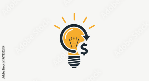 Lightbulb with dollar sign and circular arrow, symbolizing business idea and revenue