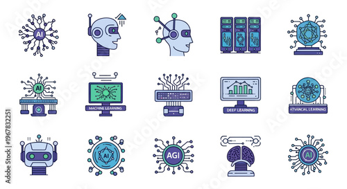 Artificial Intelligence Icons: AI, Machine Learning, Robotics, Data & Future Tech