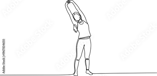 Woman stretching her arms up high.