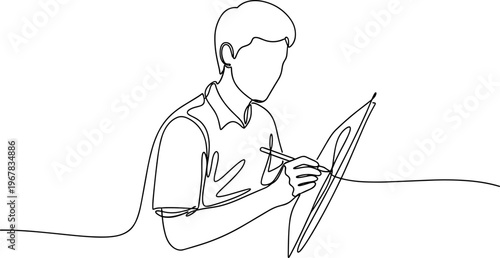 Man drawing on a canvas board.