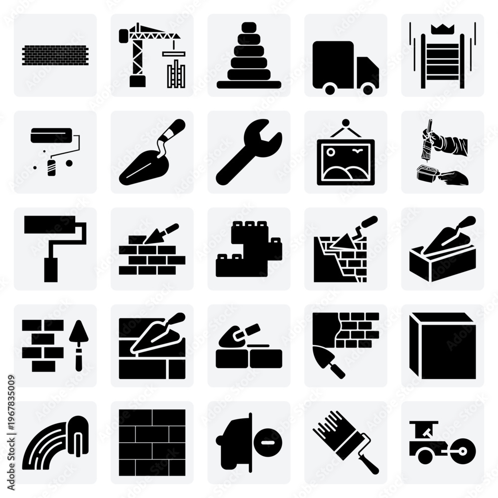 Naklejka premium Building And Renovation Essentials – Truck, Ladder, Wrench, And Painting Tools For Construction And Repair Jobs.
