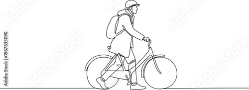 Man Riding Bicycle Wearing Backpack.