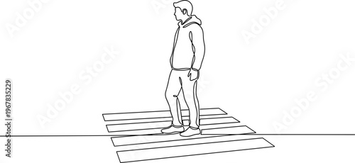 Man standing on steps alone outside.