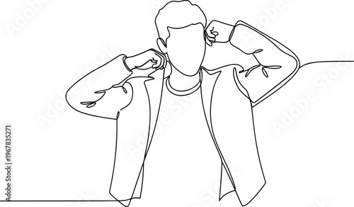 Man putting on a jacket.