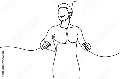 Woman pulling rope line drawing.