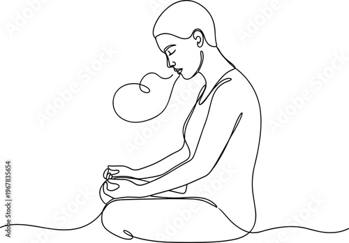 Continuous line drawing of meditating woman.