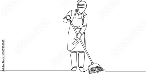 Person cleaning with a broom tool.