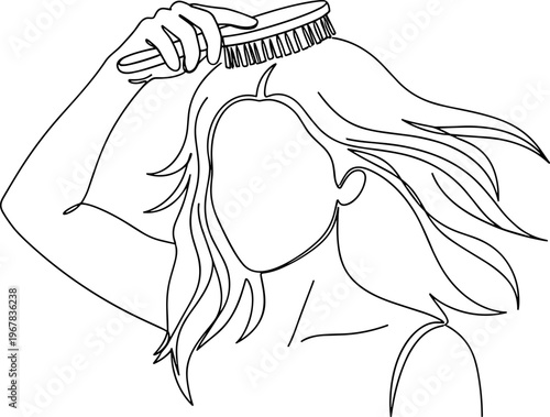 Woman brushing her long hair.