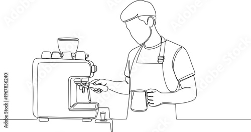 Man making coffee with machine.