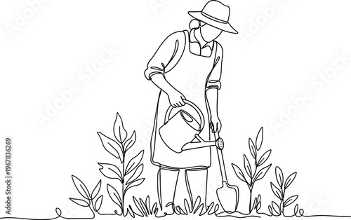 Person watering plants with a can.