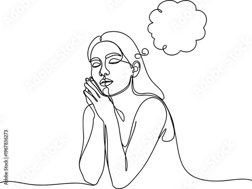 Woman with hand on face thinking.