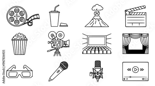 Film and cinema vector icons for creative projects and media