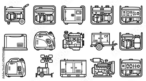 Various portable generator designs and models illustrated