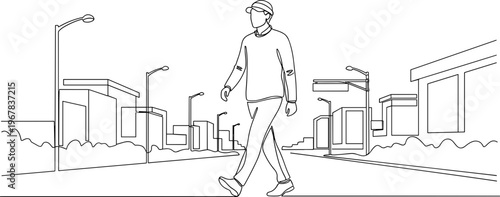 Man walking on the street alone.