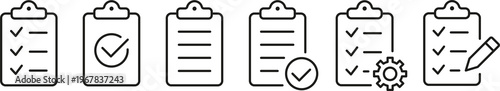Fotografía Checklist Line Icon Set – To Do List, Task Management and Clipboard Vector