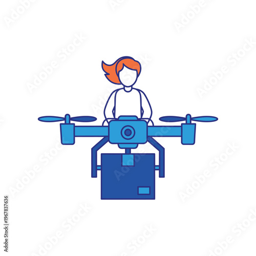 Drone Delivering Package with Person Illustration.