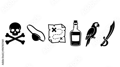 Pirate symbols and objects in a vector graphic illustration