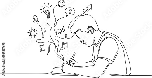 Student thinking deeply on desk.