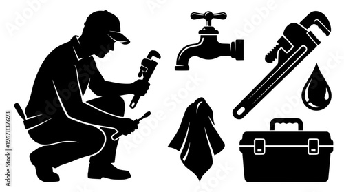 Plumber working with tools and equipment for repair
