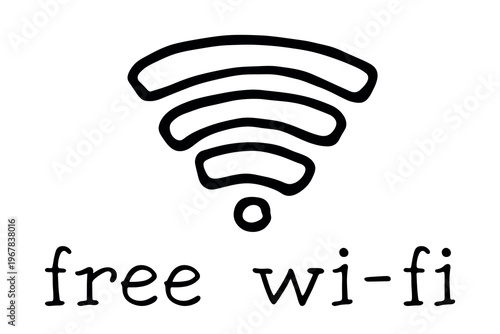 Hand drawn free wifi spot zone sign Public wi-fi area sign Wireless internet clipart in doodle style Single element for print, web, design, decor 3G, 4G, 5G, 6G, IoT