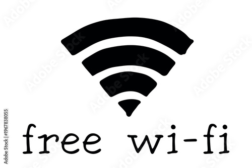 Hand drawn free wifi spot zone sign Public wi-fi area sign Wireless internet clipart in doodle style Single element for print, web, design, decor 3G, 4G, 5G, 6G, IoT