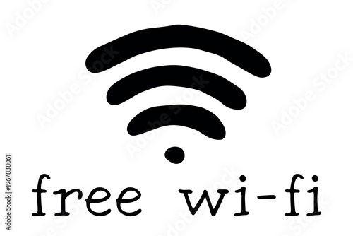 Hand drawn free wifi spot zone sign Public wi-fi area sign Wireless internet clipart in doodle style Single element for print, web, design, decor 3G, 4G, 5G, 6G, IoT