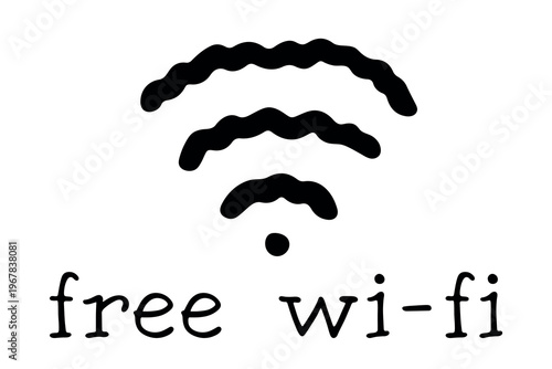 Hand drawn free wifi spot zone sign Public wi-fi area sign Wireless internet clipart in doodle style Single element for print, web, design, decor 3G, 4G, 5G, 6G, IoT