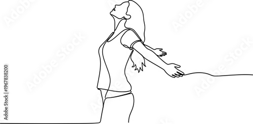 Woman with outstretched arms in motion.