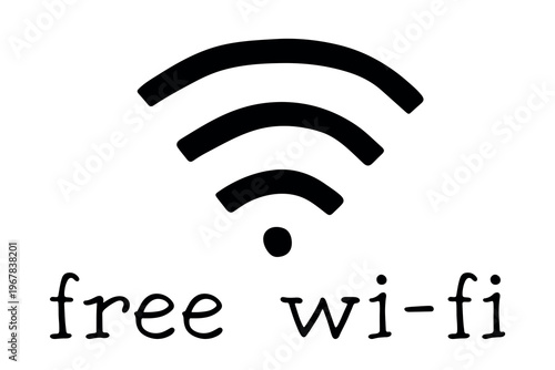 Hand drawn free wifi spot zone sign Public wi-fi area sign Wireless internet clipart in doodle style Single element for print, web, design, decor 3G, 4G, 5G, 6G, IoT