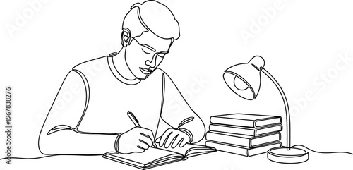 Man writing in a notebook.