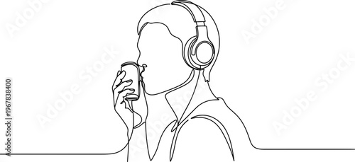 Person wearing headphones talking on phone.