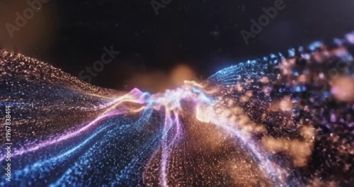 Abstract visual of colorful flowing waves with dynamic light effects in a dark background