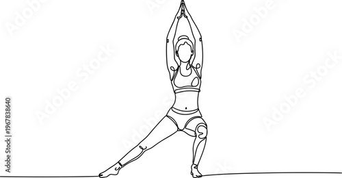 Woman in yoga pose exercising outdoors.