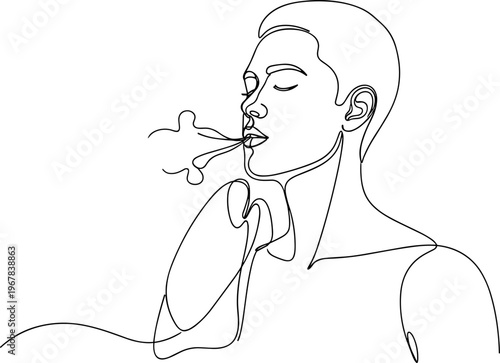 Woman Smoking Cigarette Minimalist Line Art.