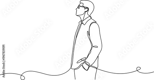 Man standing with hands in pocket.