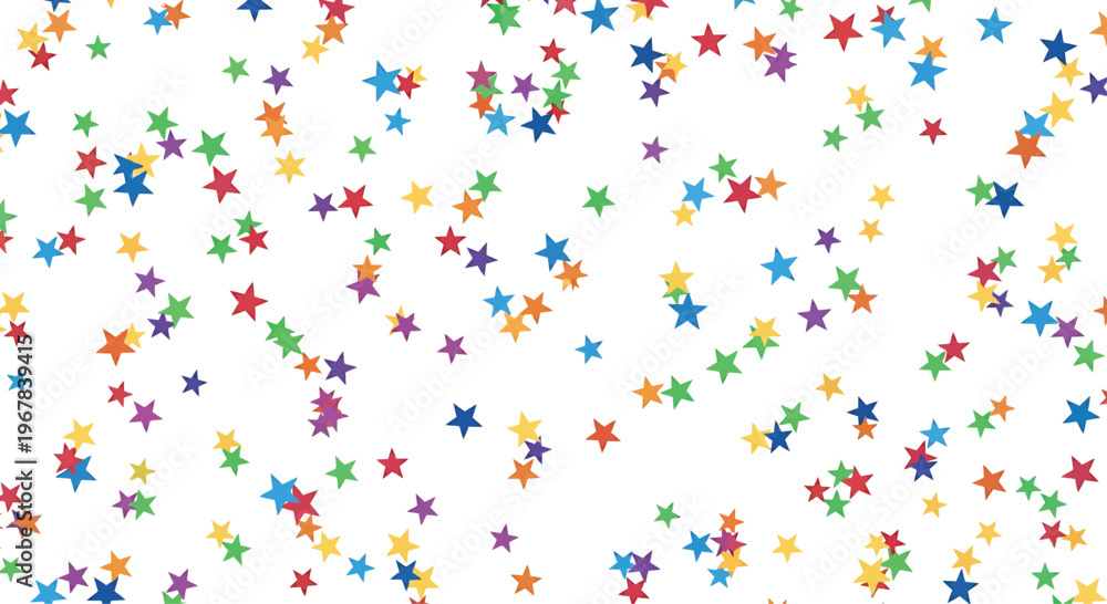 Obraz premium Multicolored Stars Falling on White Background
