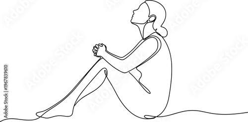 Woman Sitting Alone in Contemplation Posture.