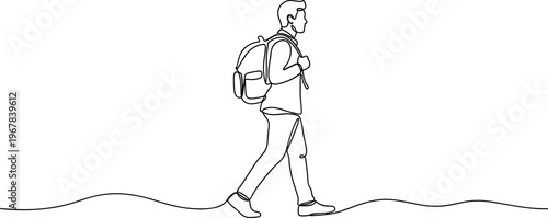 Person walking with backpack on.