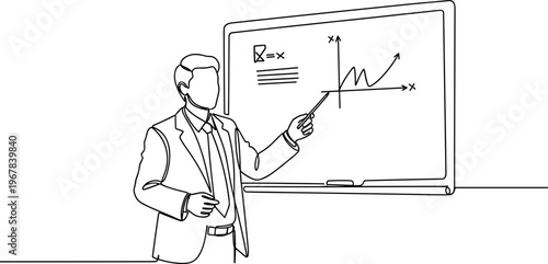 Businessman presenting on whiteboard graph.