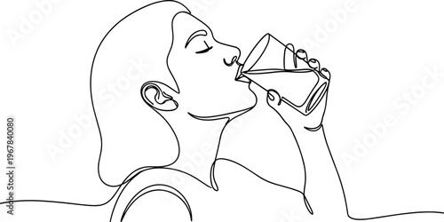 Woman Drinking from a Glass.