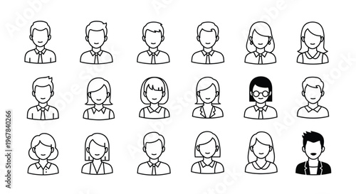 Collection of diverse simple line art avatars representing people