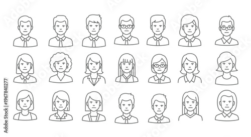 Collection of diverse line art portraits depicting various people and faces