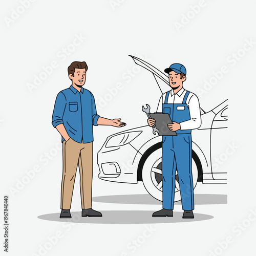 a mechanic and a customer are explaining the problem with their car