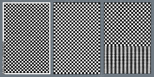 Optical illusion featuring three vertically aligned checkerboard patterns