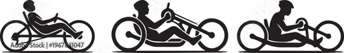 Set of Recumbent Bike and Handcycle Silhouette Icons for Adaptive Sports and Paracycling