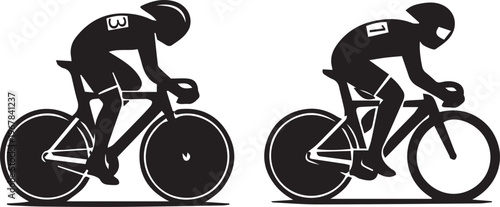 Vector Silhouette of Professional Cyclists Racing in Aerodynamic Time Trial Position