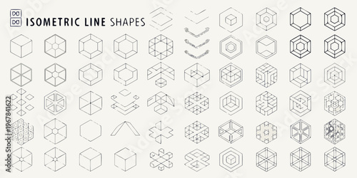 Isometric line shapes a collection of geometric forms and patterns
