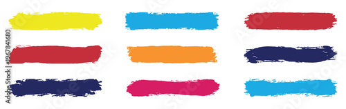 Colorful brush strokes on white background. Paintbrush, brush strokes templates. Dirty distress texture banners for social networks.