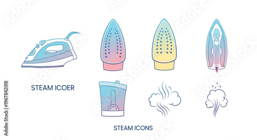 Collection of Steam Iron Icons and Illustrations